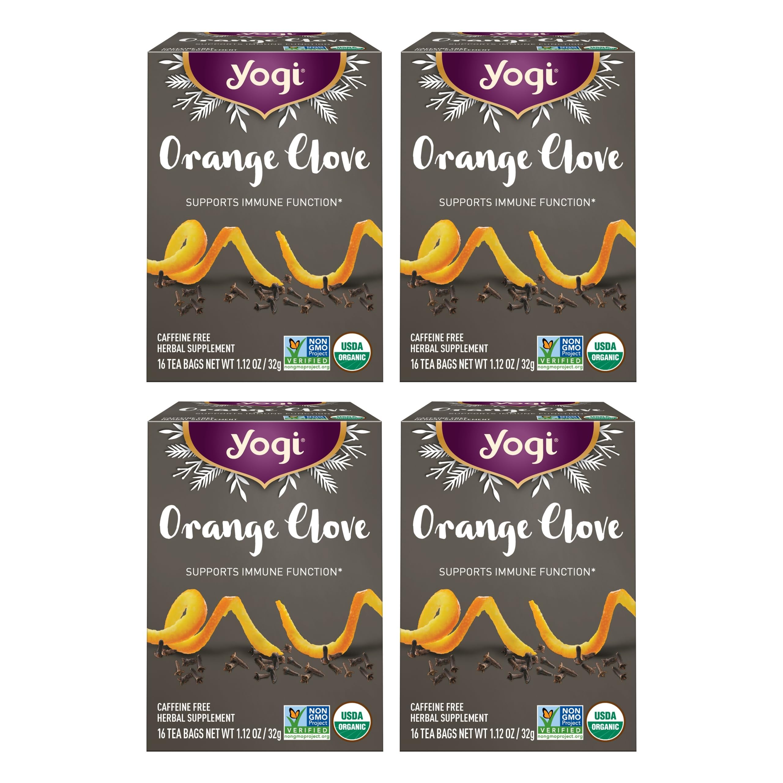 Yogi front packaging showing limited edition orange clove and benefit of fragrant spices