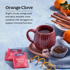 Yogi tea in lifestyle scene with orange slice highlighting bright citrus aroma