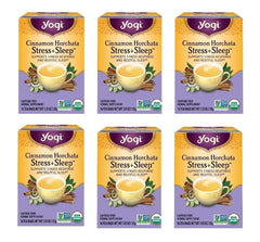 Yogi pack front view showing cinnamon horchata blend and organic label benefits