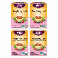 Yogi front packaging showing organic raspberry leaf tea benefits