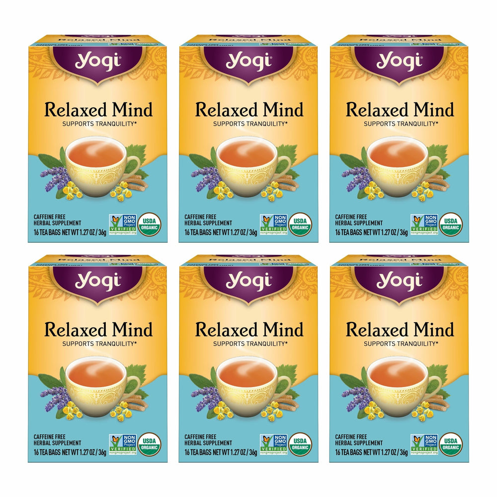Yogi Relaxed Mind front packaging showing organic 96 tea bags benefit relaxation