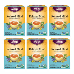 Yogi Relaxed Mind front packaging showing organic 96 tea bags benefit relaxation