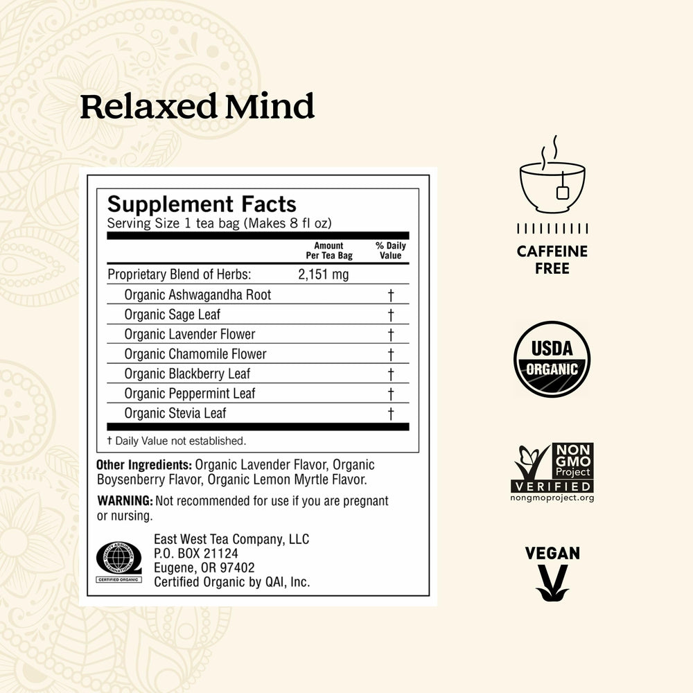 Close-up of dried herbs for Yogi Relaxed Mind highlighting texture and natural ingredients
