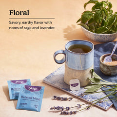 Hot water being poured over a Yogi Relaxed Mind tea bag delivering warm calming cup