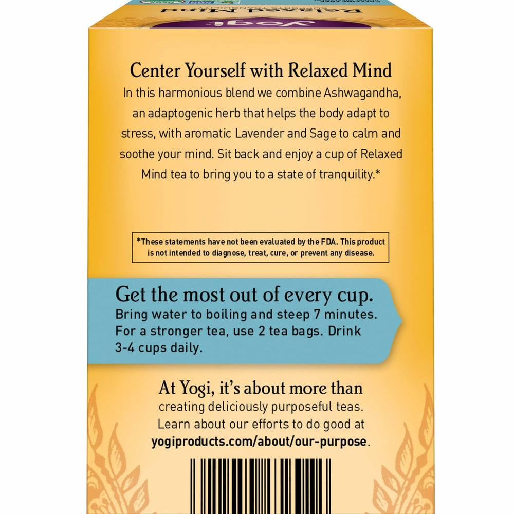 Individually wrapped Yogi Relaxed Mind tea bag detail for freshness and easy brewing