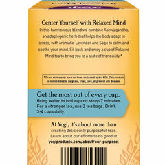 Individually wrapped Yogi Relaxed Mind tea bag detail for freshness and easy brewing