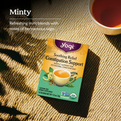 Yogi senna mint sage ingredients flatlay showing botanicals and natural sourcing benefits