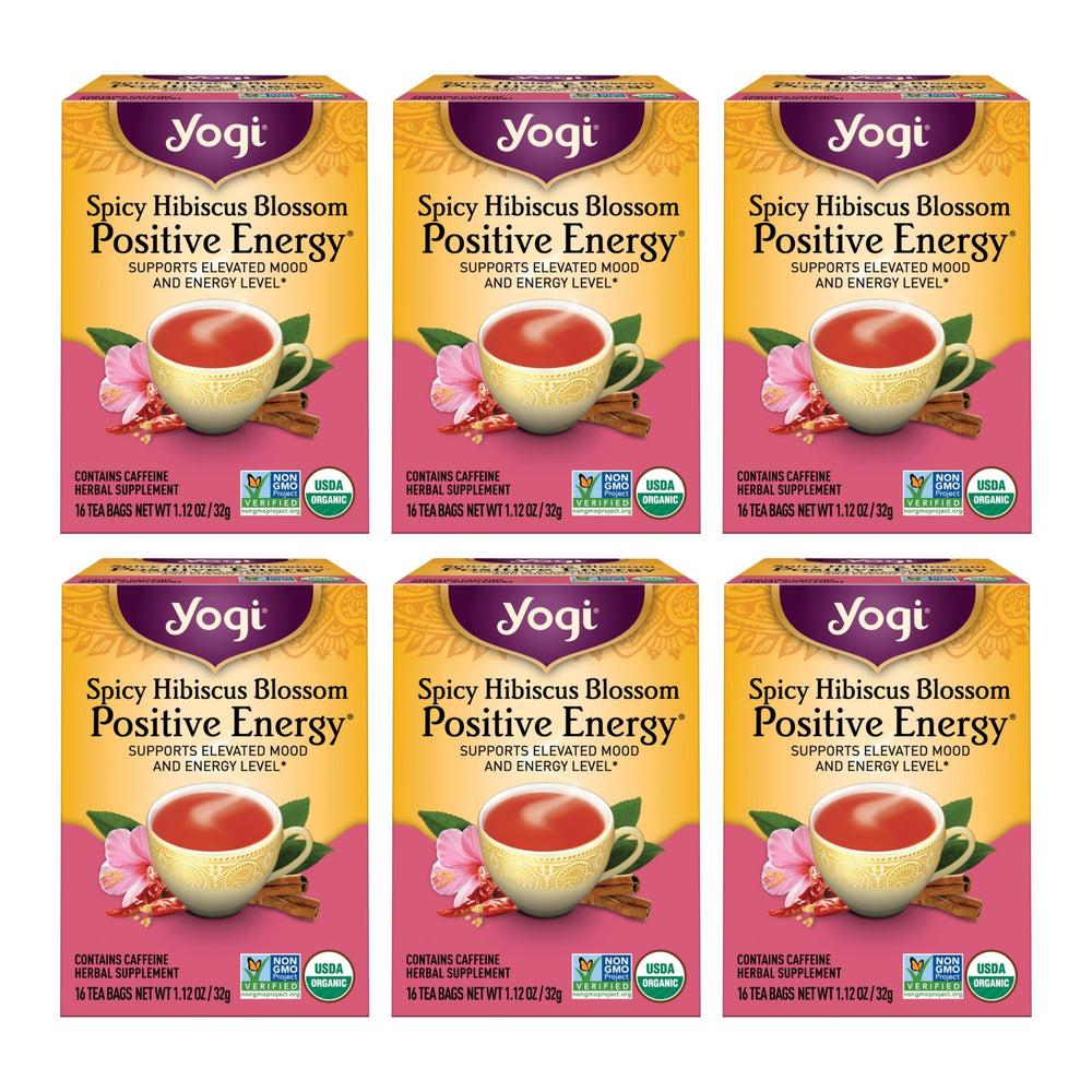Yogi front packaging showing organic spicy hibiscus blend and benefits