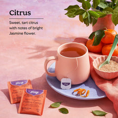 Yogi steeped cup releasing steam for comforting energizing sip