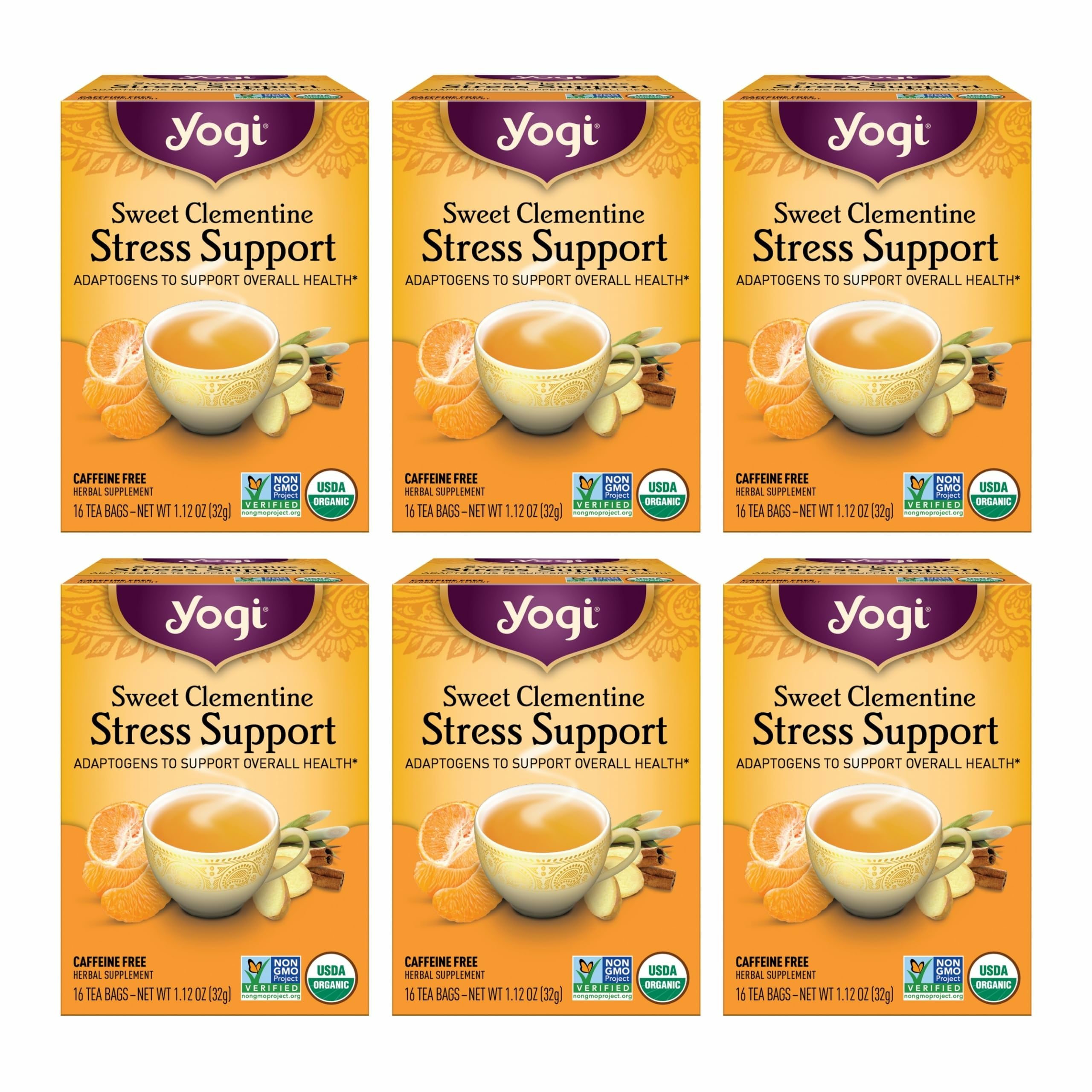 Yogi front packaging showing product name and calming citrus benefit
