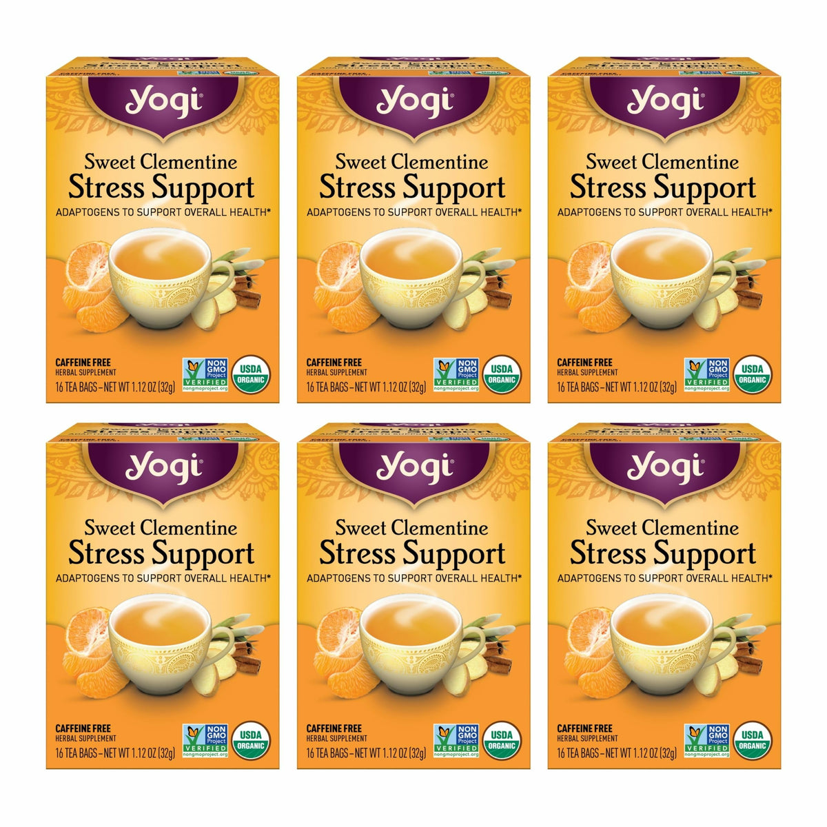 Yogi front packaging showing product name and calming citrus benefit