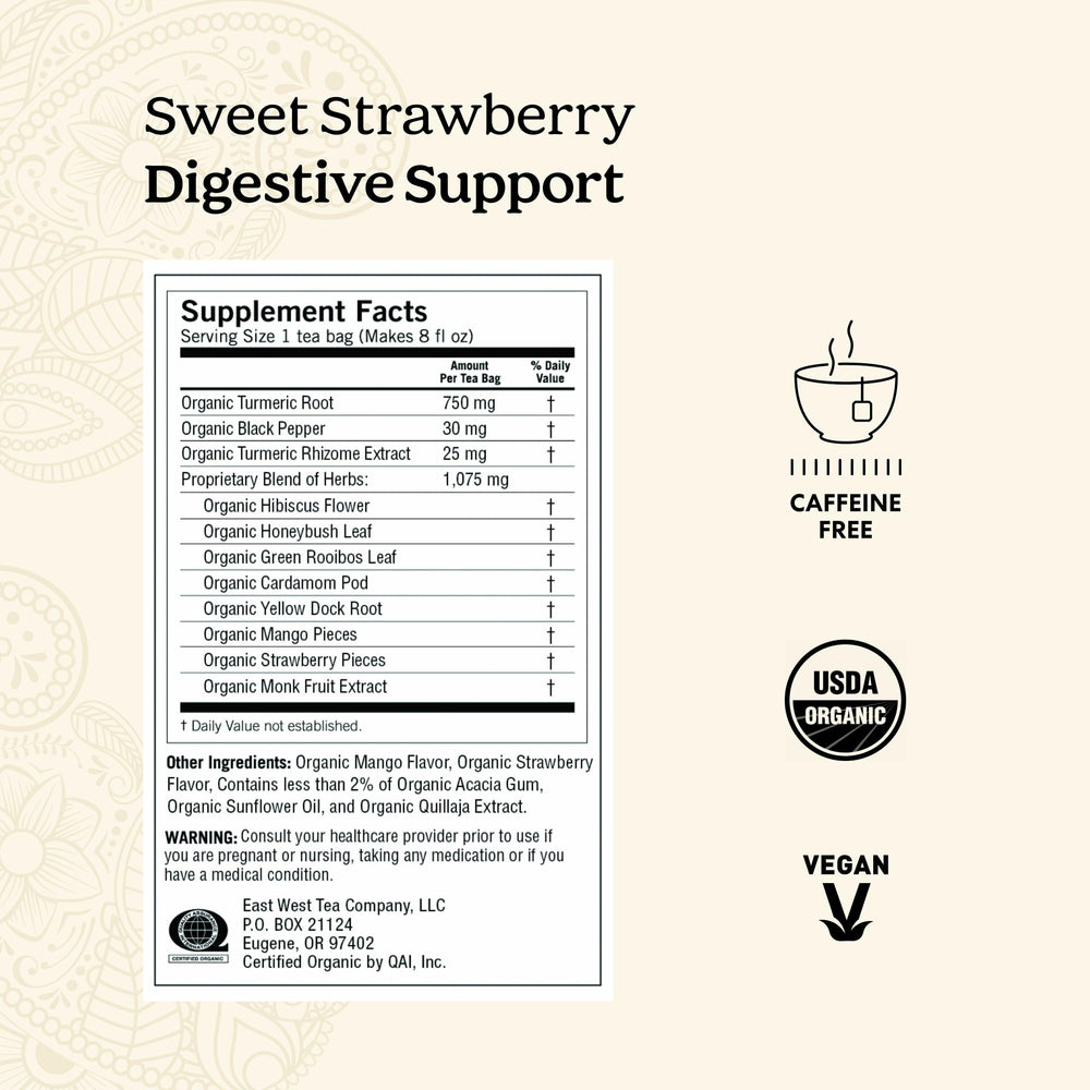 Yogi tea bag close-up label highlighting organic and caffeine-free benefits