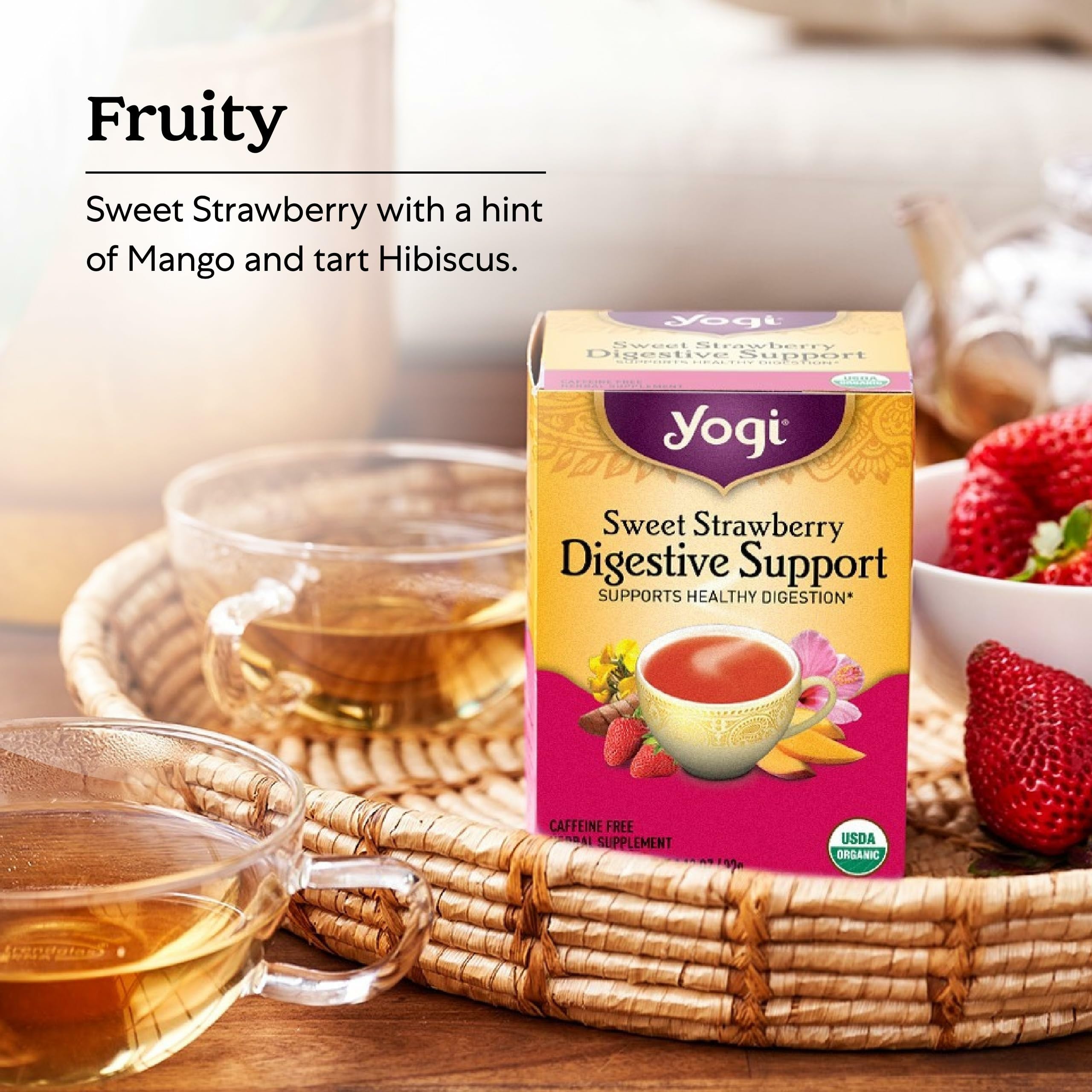 Yogi tea bags lined up to show quantity and convenient portioned benefit