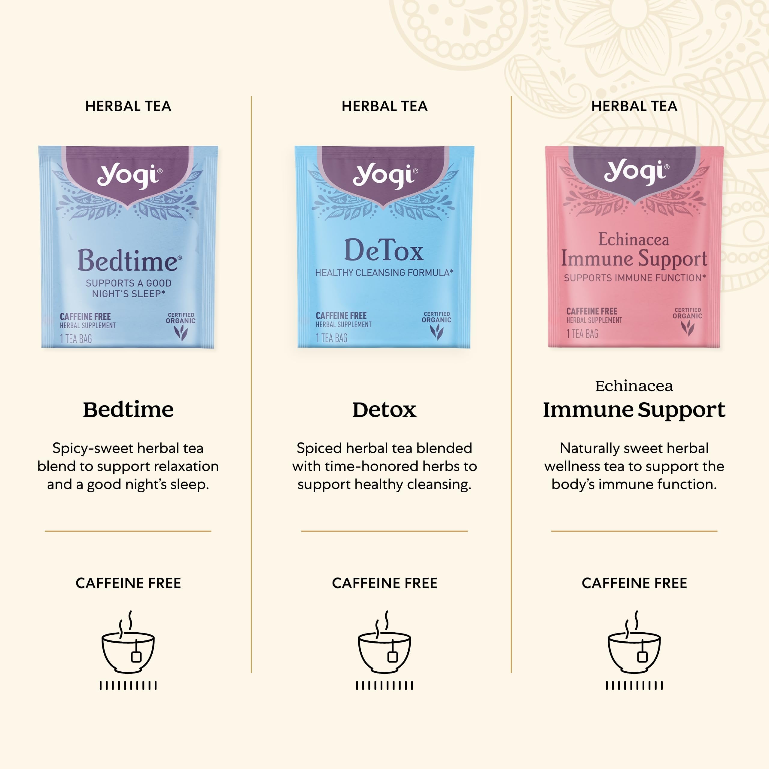 Close-up of a Yogi tea envelope texture and printed brewing directions for use