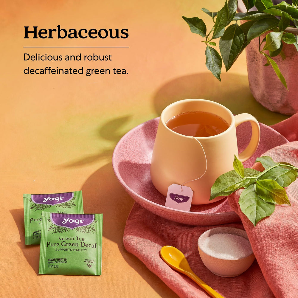 YOGI TEA brewed cup top view demonstrating light green color and clarity