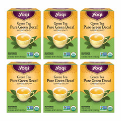 YOGI TEA front packaging showing organic decaf green tea benefits