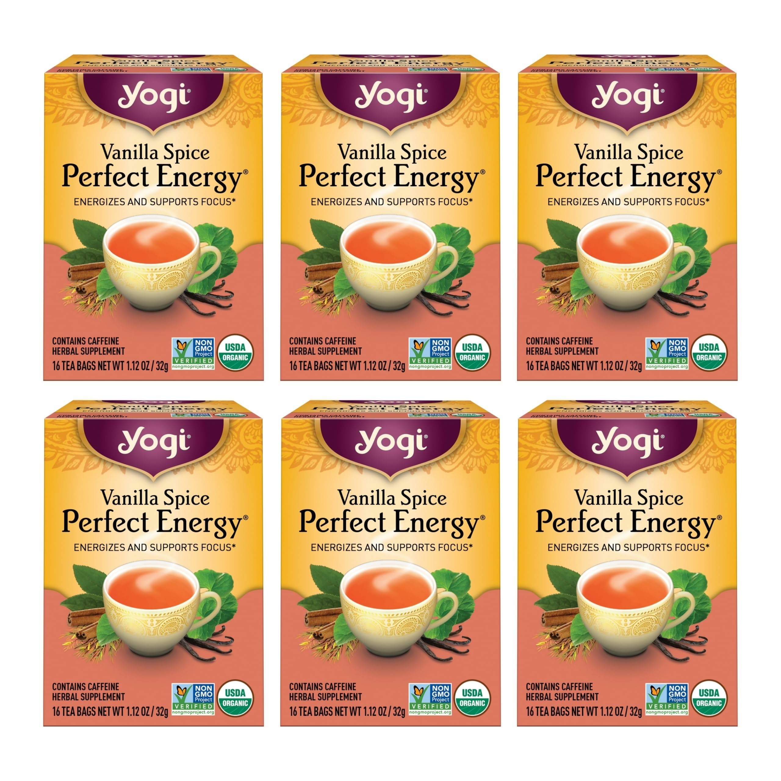 Yogi front packaging showing vanilla spice blend and benefits