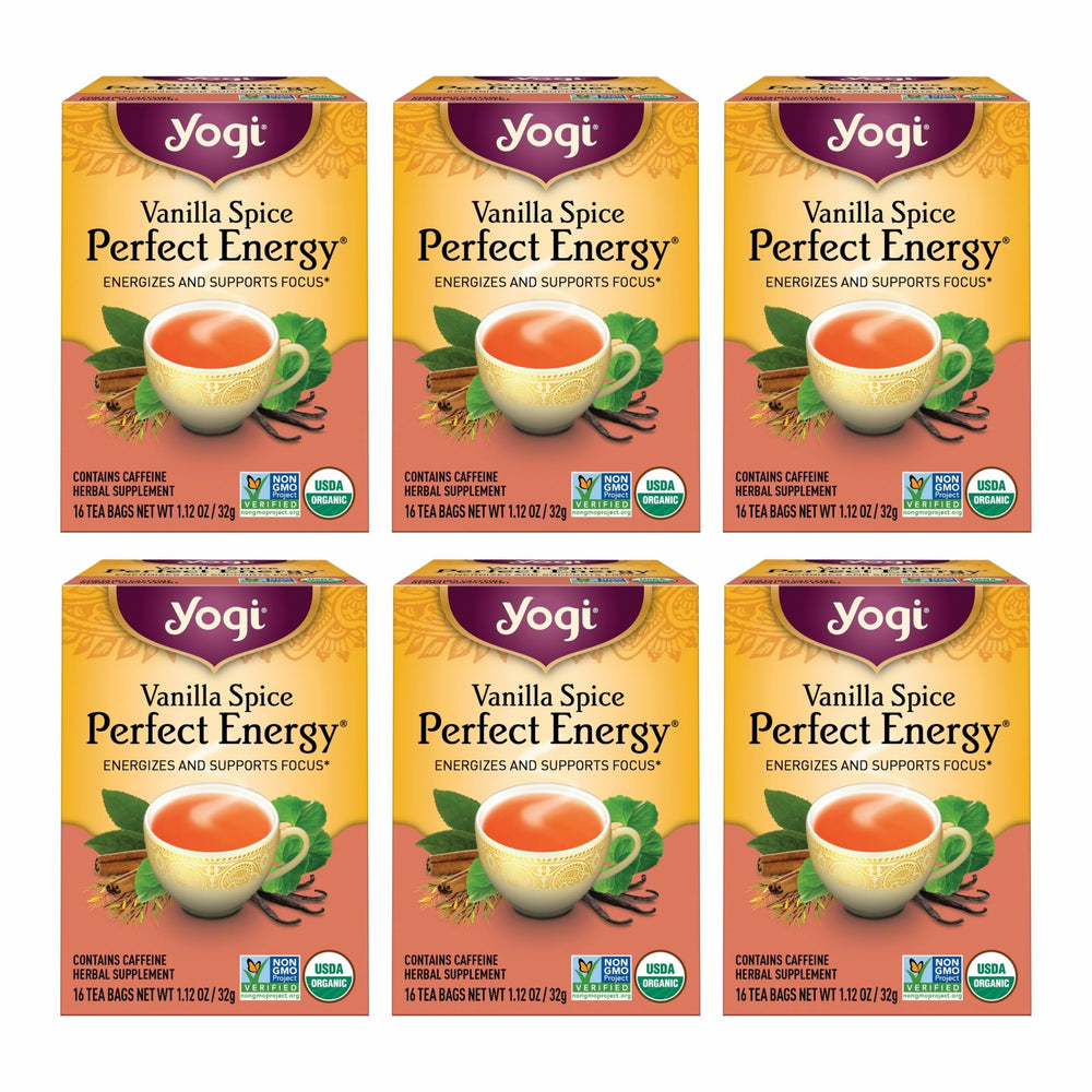Yogi front packaging showing vanilla spice blend and benefits