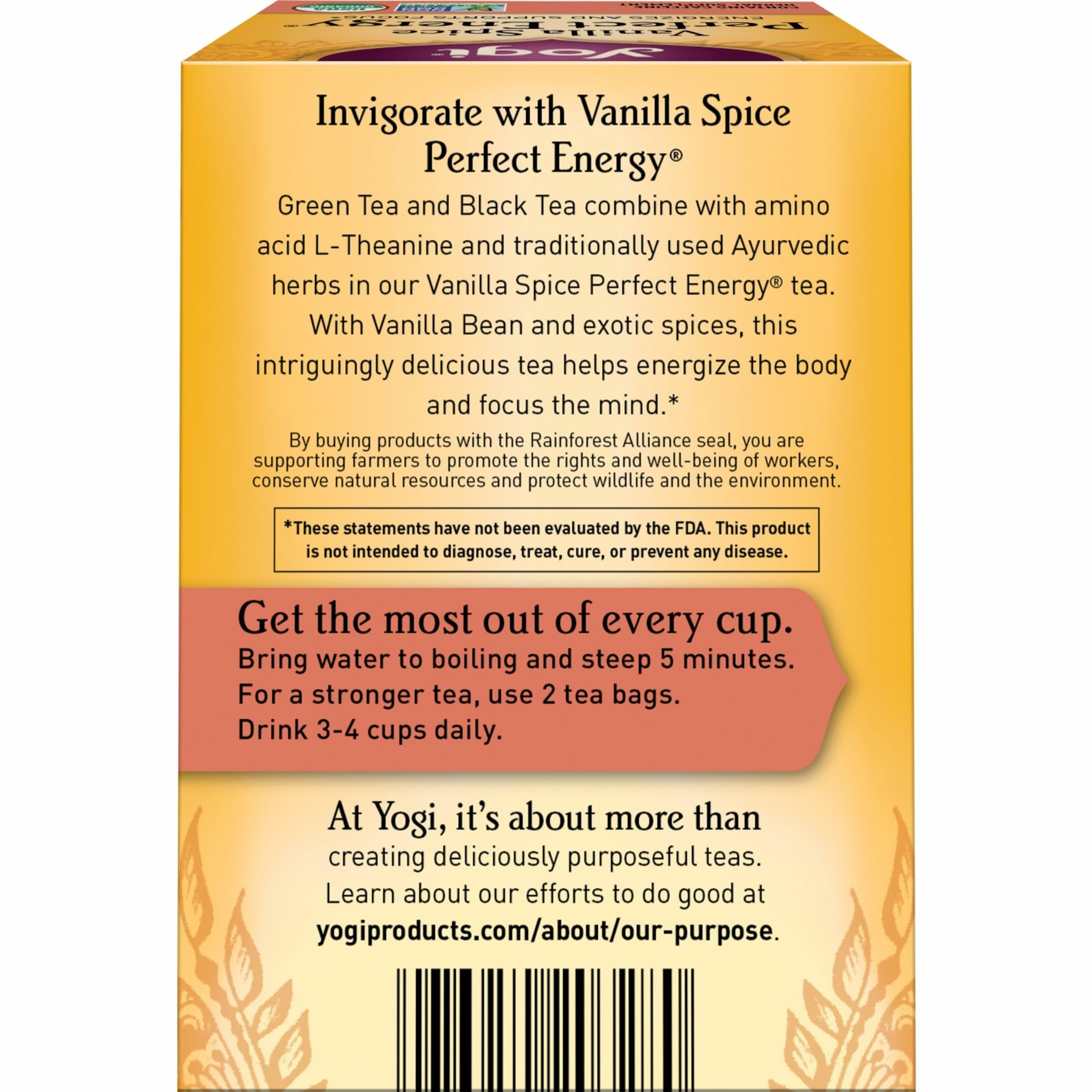 Yogi tea bag close-up showing tag and easy steeping benefit