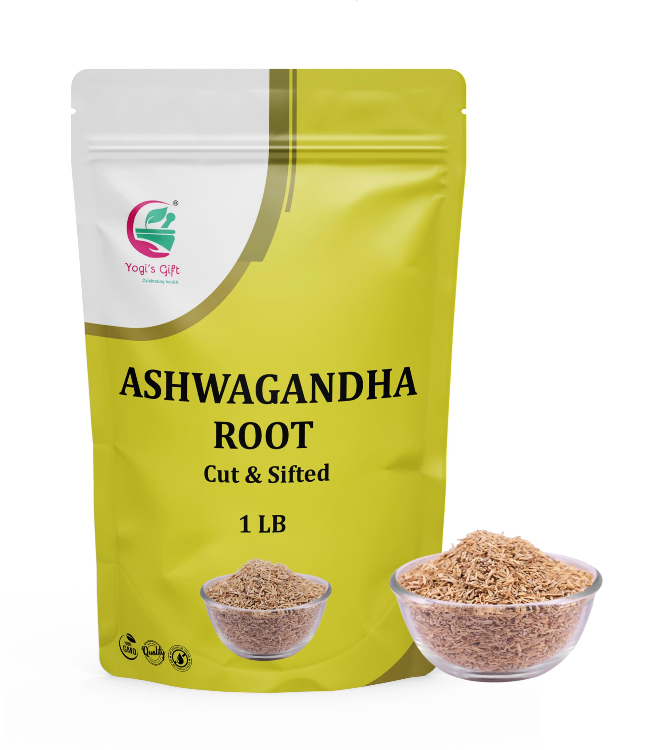 YOGI’S GIFT front packaging showing one-pound ashwagandha root, clear labeling benefit clarity