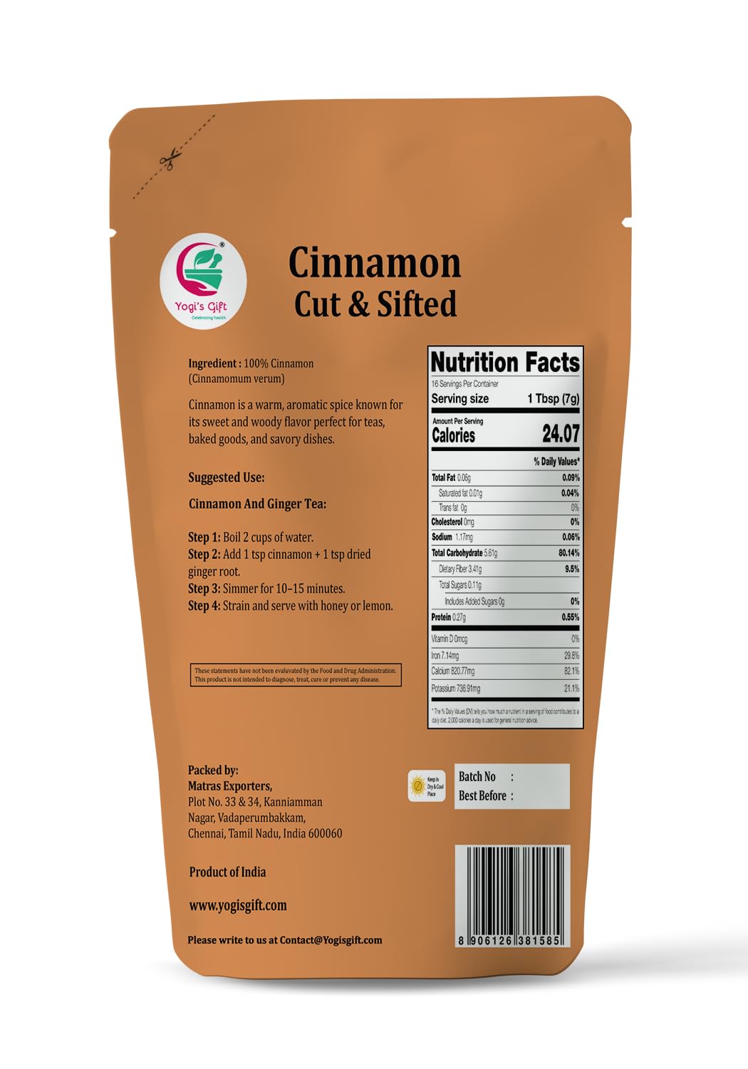 YOGI’S GIFT close-up of cinnamon chips to show texture and fresh flavor in cooking