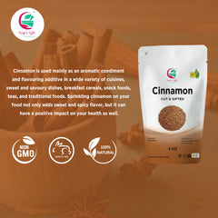 YOGI’S GIFT cinnamon chips next to a measuring spoon for precise beverage and recipe use