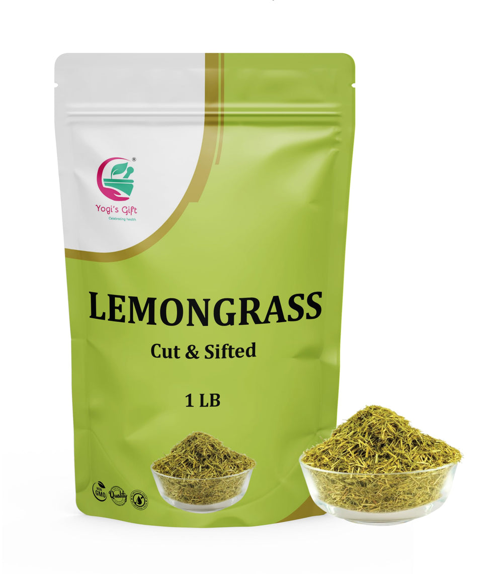 YOGI’S GIFT front packaging showing 1 lb dried lemongrass, clear labeling and benefit