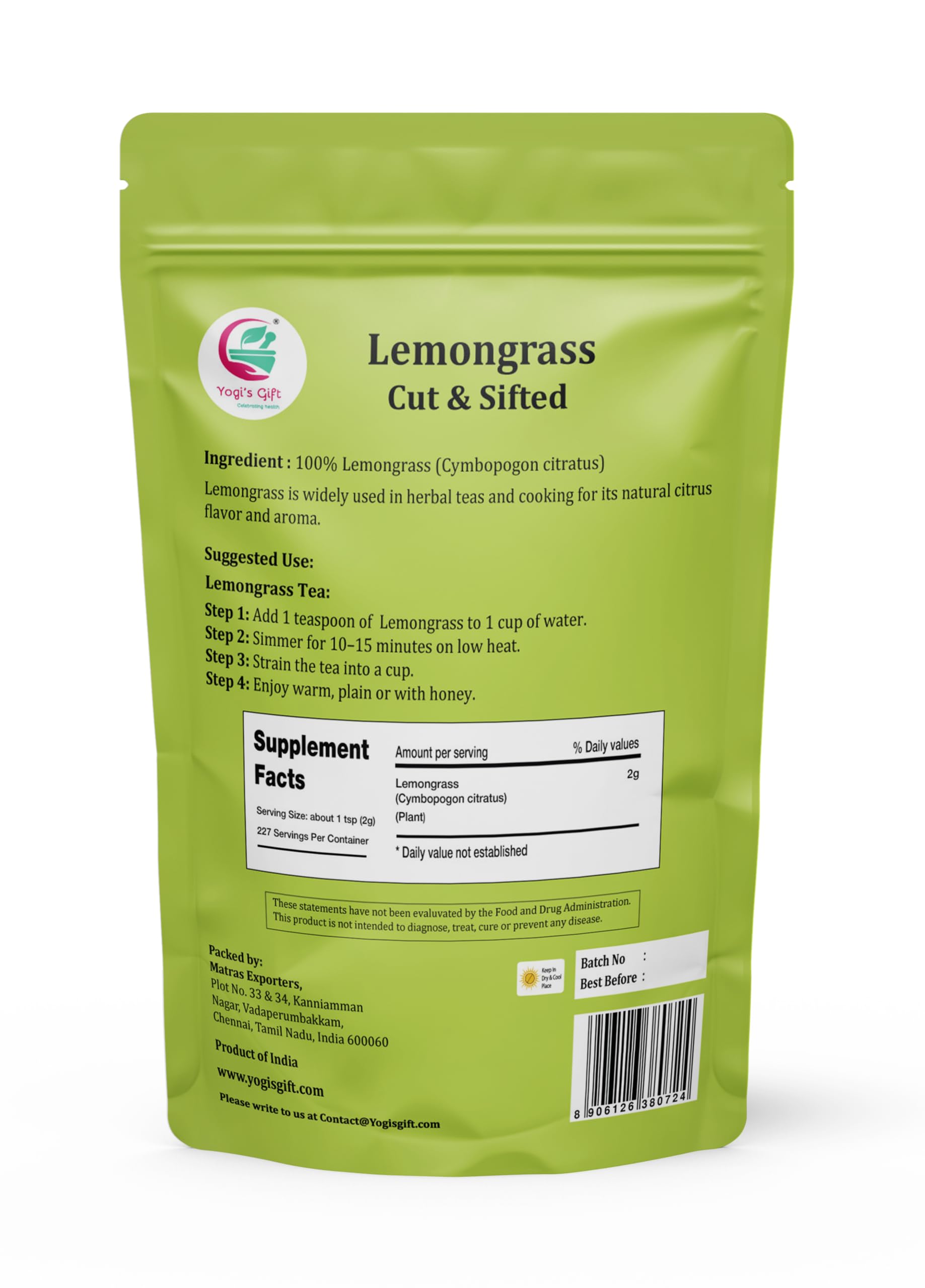 YOGI’S GIFT close-up of cut and sifted lemongrass texture, highlighting consistent pieces