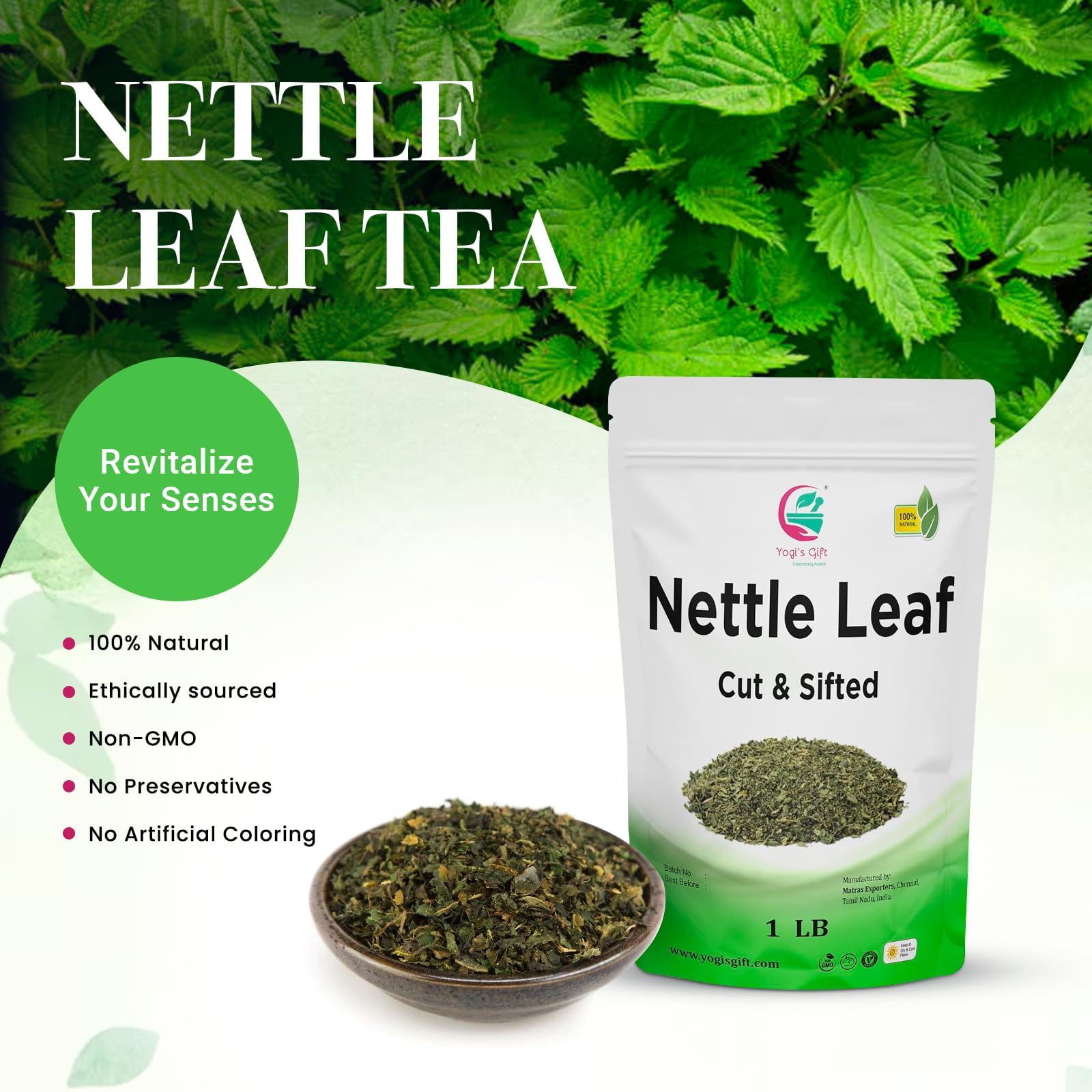 YOGI’S GIFT dried nettle being added to soup pot showing culinary use and flavor boost