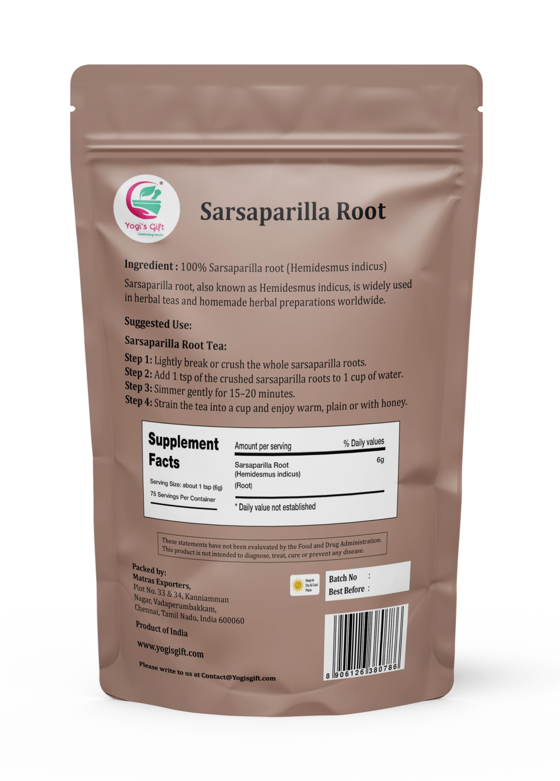 YOGI’S GIFT close-up of dried sarsaparilla root texture highlighting whole pieces