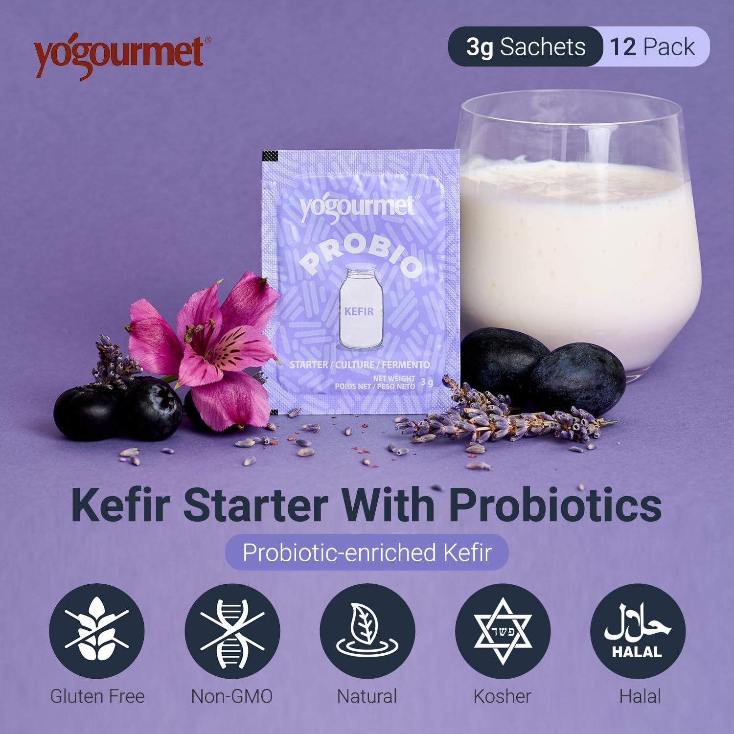 Yogourmet single 3 g sachet close-up for easy portioning at home