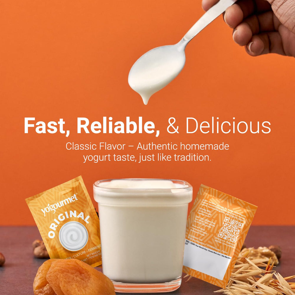 Yogourmet starter added to incubating jar demonstrating simple use