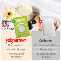 Yogourmet powder texture in spoon showing freeze-dried quality and easy mixing
