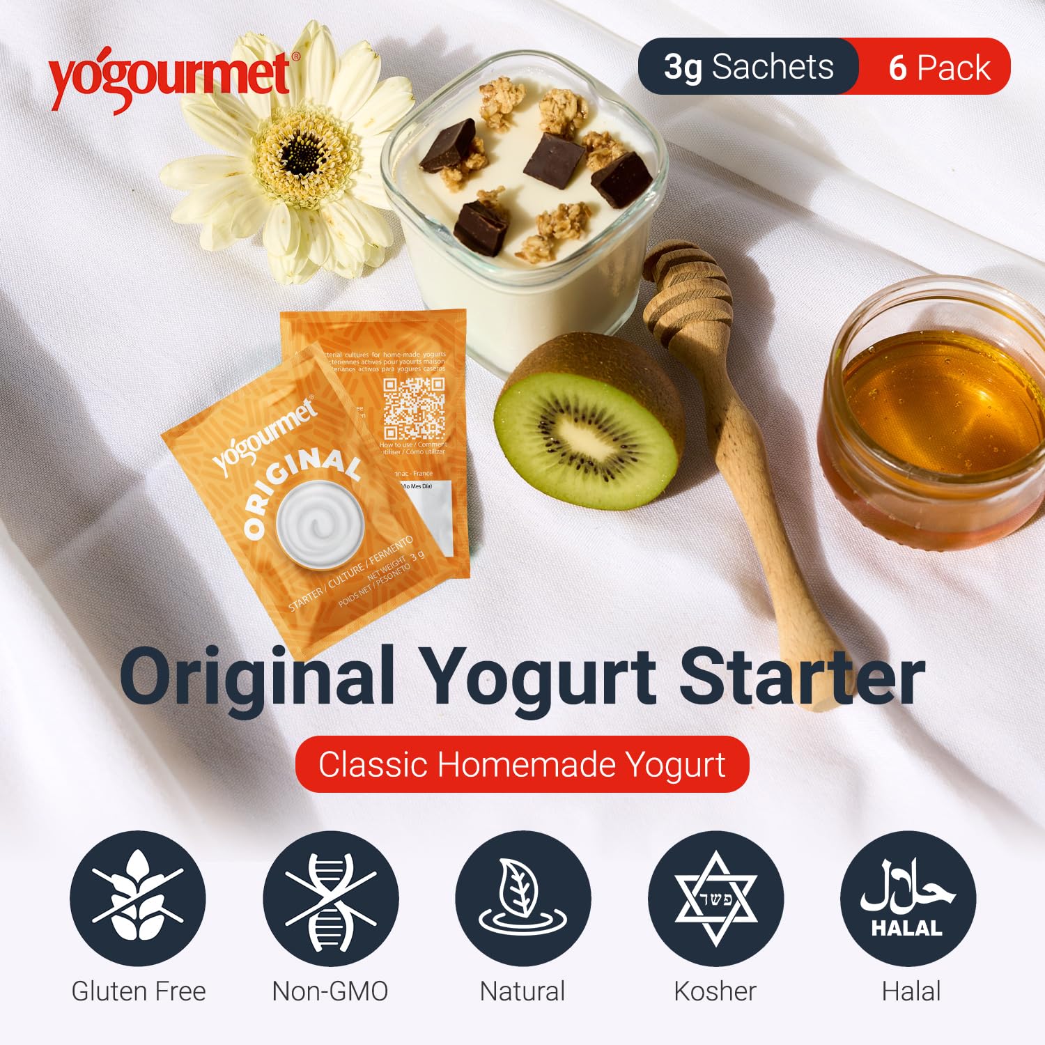 Yogourmet sachet close-up highlighting easy single-use convenience
