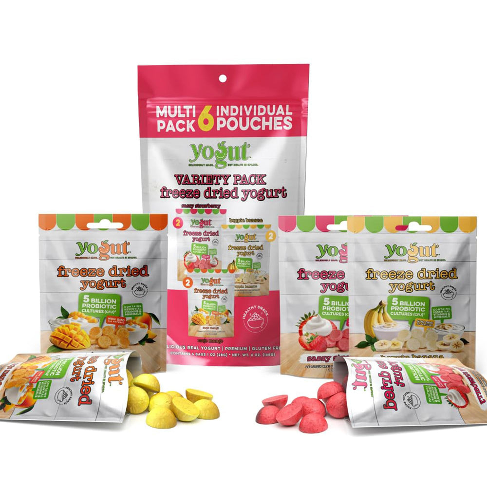 YoGut front packaging showing variety pack and probiotic benefit