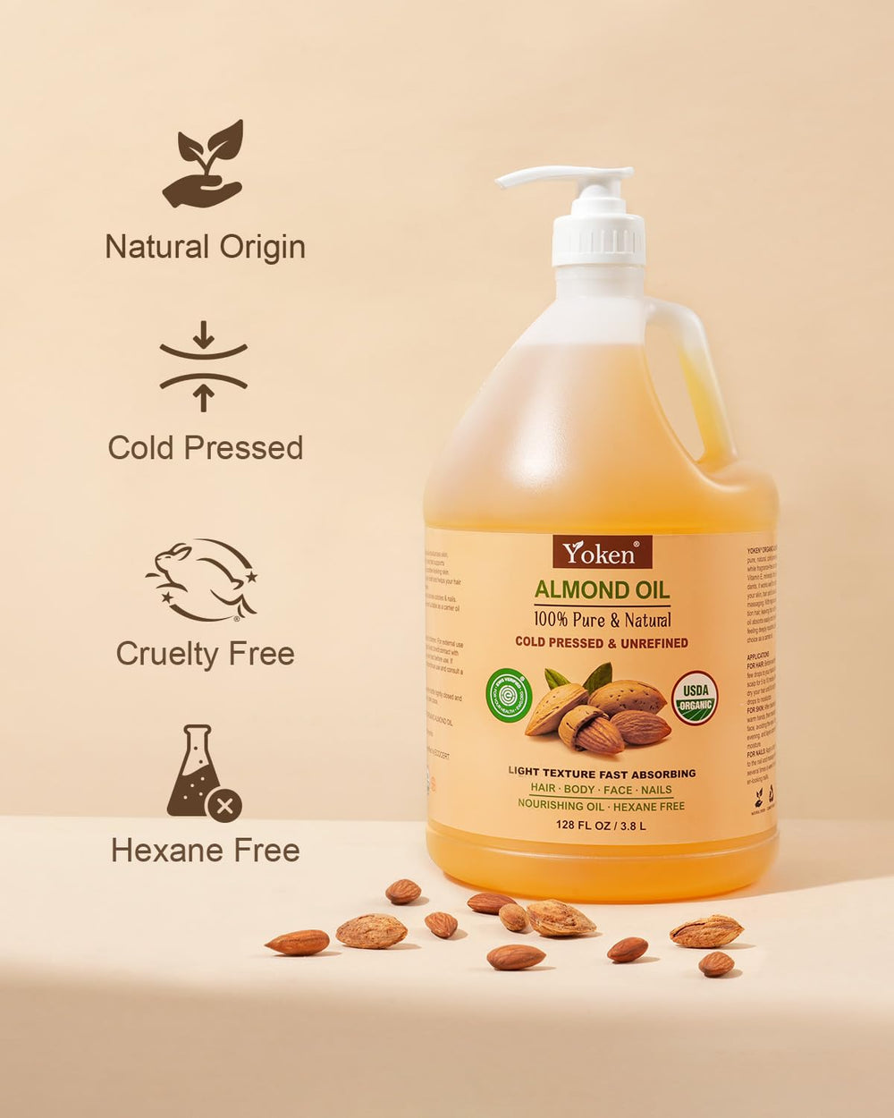 Yoken almond oil in massage setting with therapist applying for skin comfort