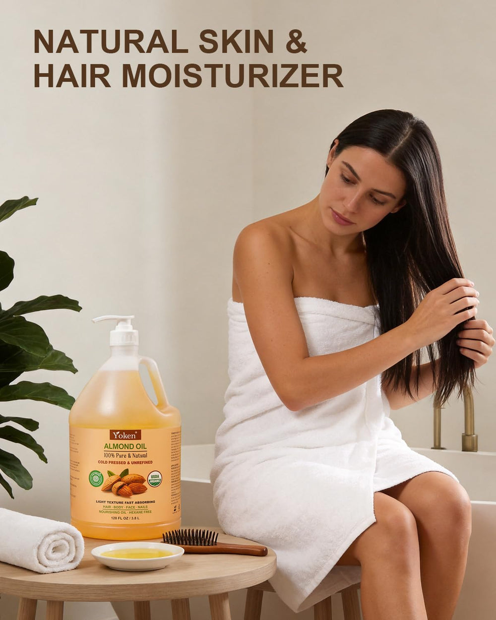 Yoken almond oil texture drop on skin illustrating lightweight absorption benefit