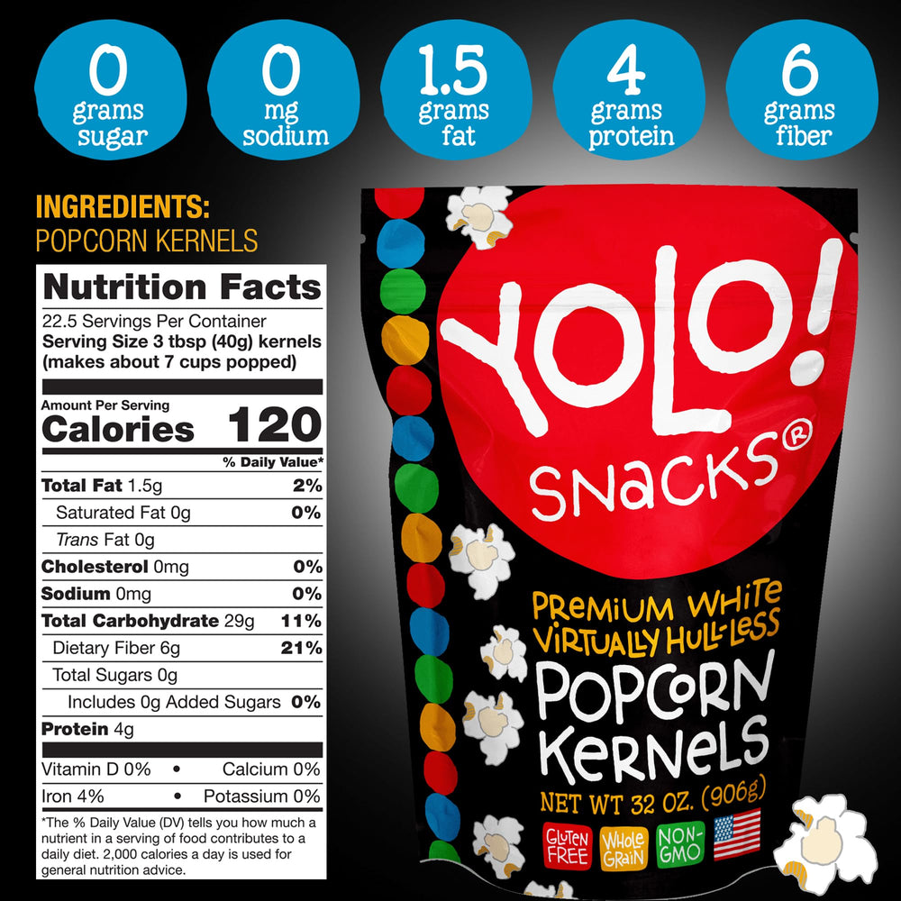 YOLO one-cup portion of kernels showing serving size convenience