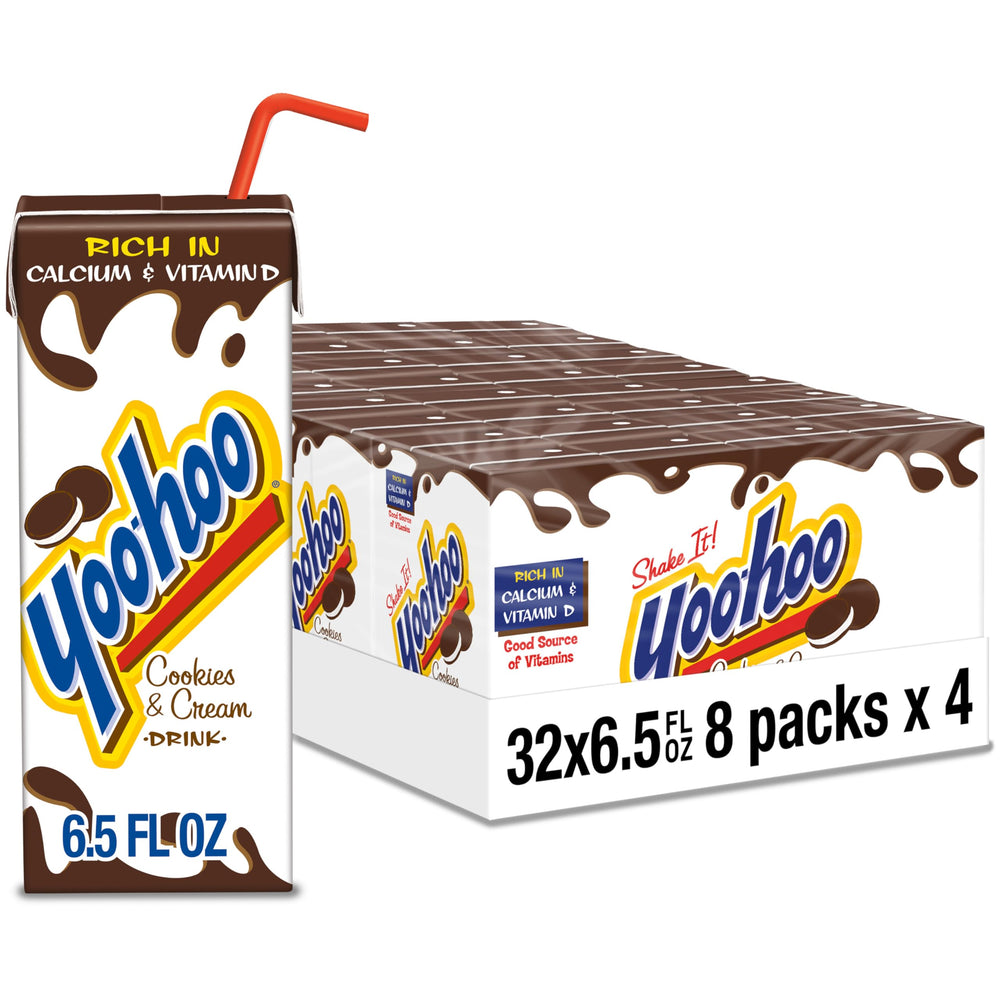 Yoo-hoo cookies and cream front packaging showing carton design and flavor benefit