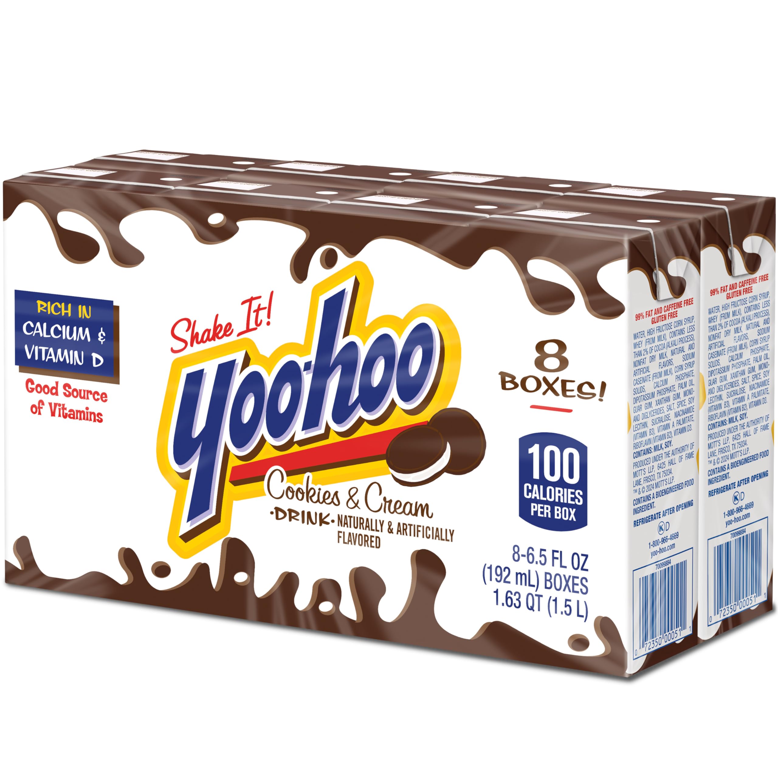 Yoo-hoo carton served beside snacks showing pairing and on-the-go enjoyment benefit