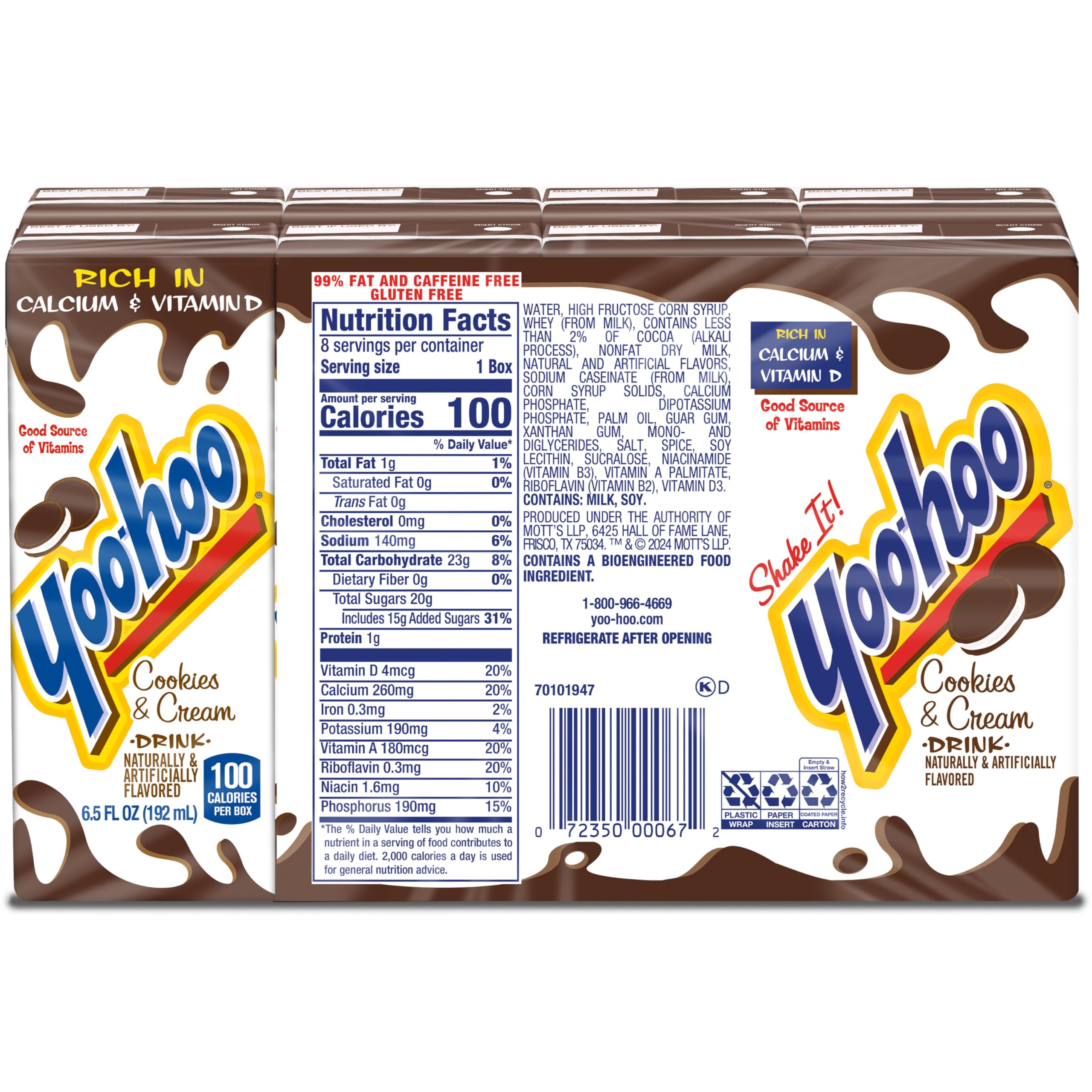 Yoo-hoo held in hand showing 6.5 fl oz portion size and portable convenience benefit