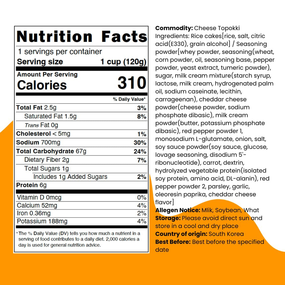 Yopokki back label with nutrition and ingredients for informed choice
