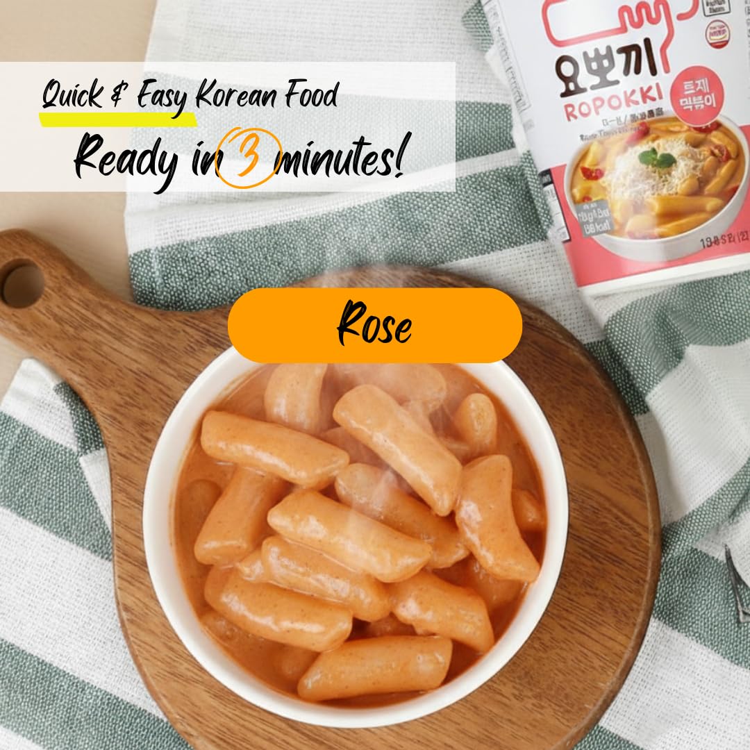 Yopokki Rose open cup top view with rice cakes and sauce ready to heat
