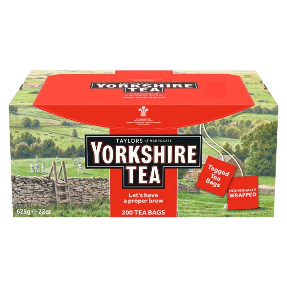 Yorkshire Tea brewed cup with rich color showing robust flavor in a porcelain mug