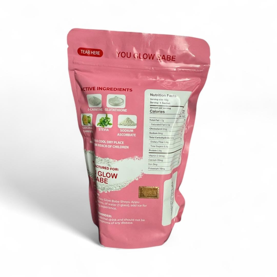 You Glow Babe close-up of powder texture in open sachet showing fine blend for easy mixing