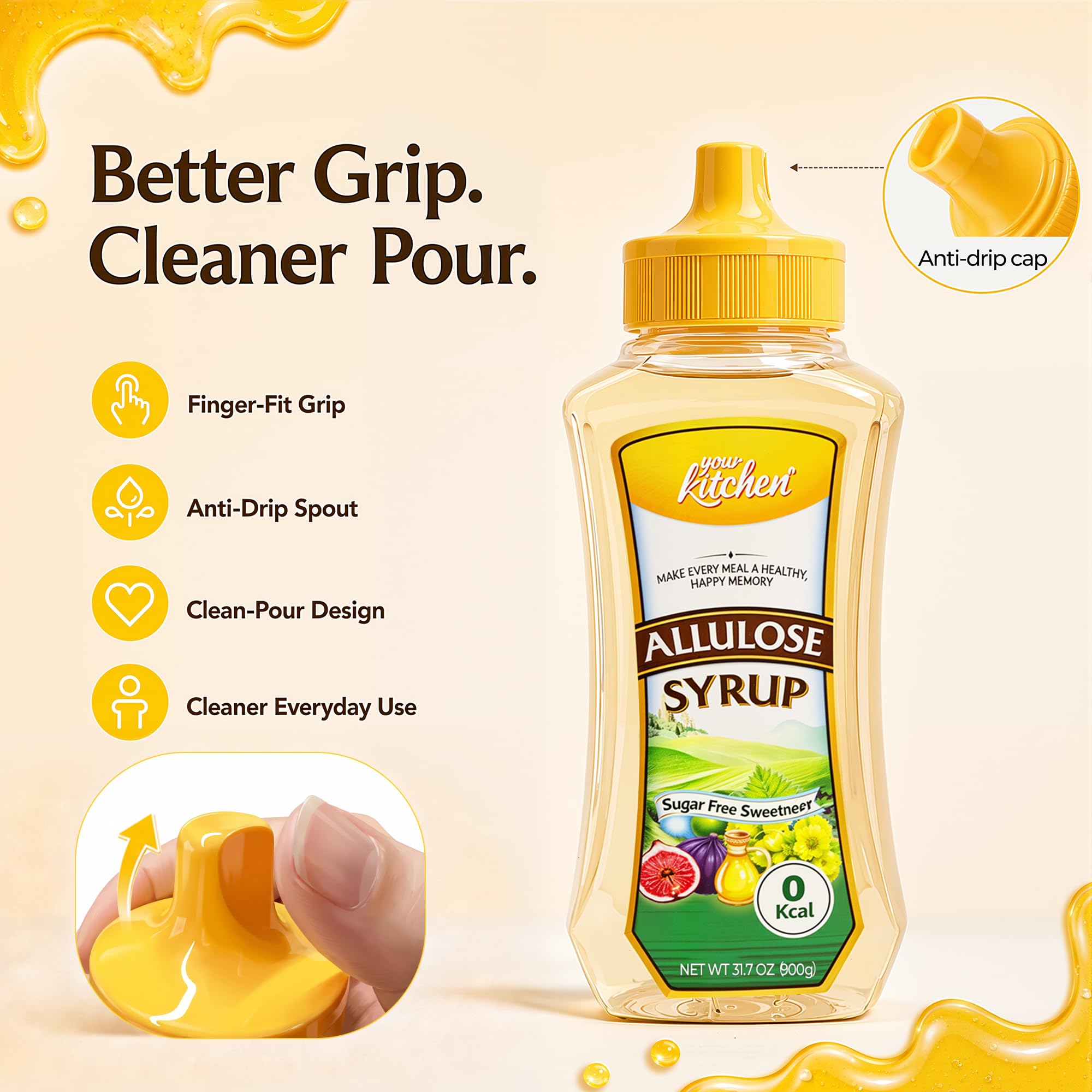 Your Kitchen syrup on a spoon next to measuring cup showing portion control benefit