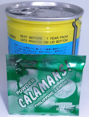 Yours (Japan) open can with three sealed lemon powder packets visible for convenience
