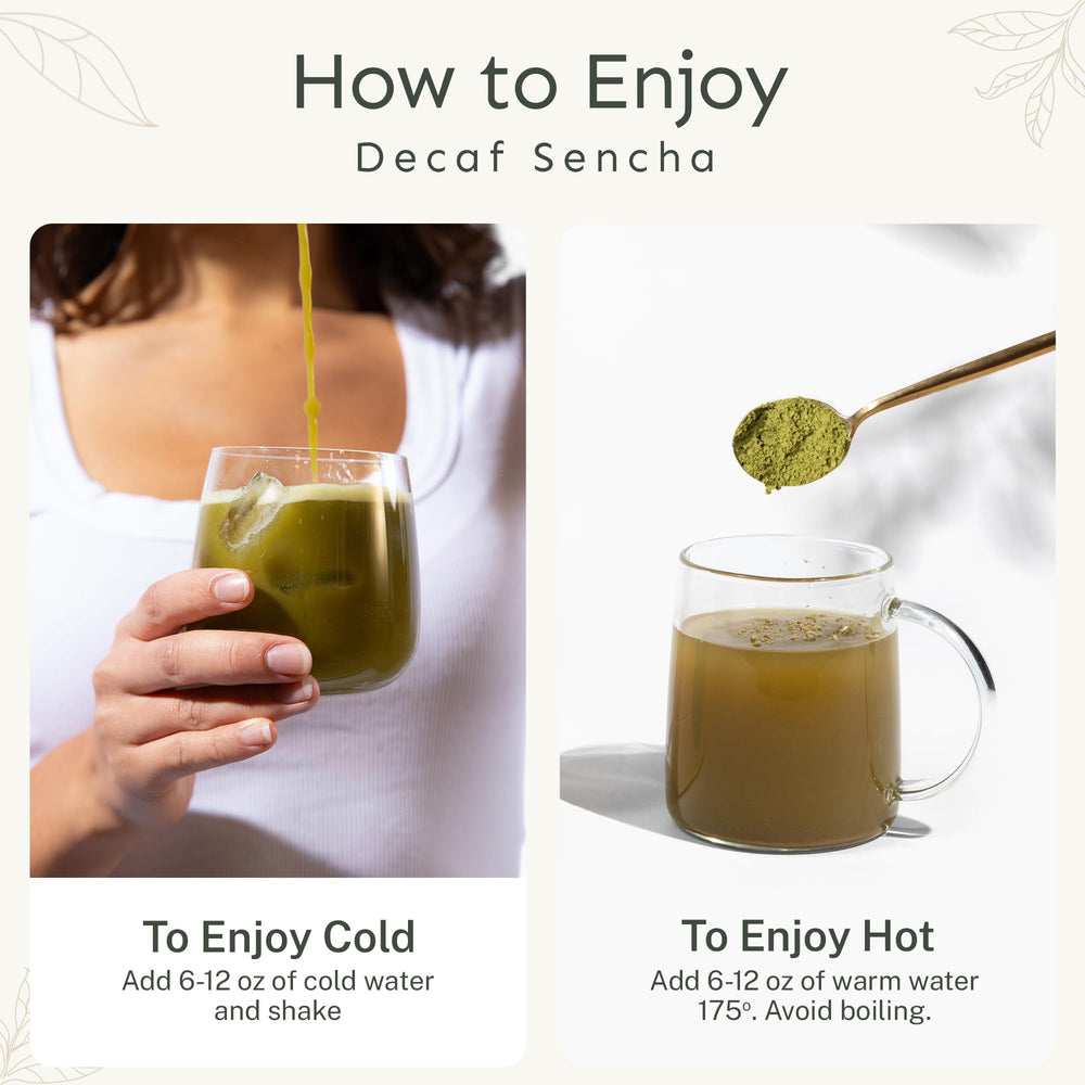 Yu hot cup of decaf sencha steaming and delivering soothing flavor