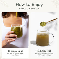 Yu hot cup of decaf sencha steaming and delivering soothing flavor