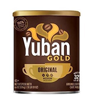 Yuban Gold front packaging showing 44 oz size and consistent medium-roast flavor